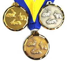 Medaille Granat Hasenzucht "DS102" inkl. Band: Messingmedaille Ø32mm mit geprägtem Relief-Motiv "HASENZUCHT" inkl. Band