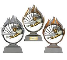 Billard-Trophäe "Blaze 083": PVC-Trophäe in Gold-Silber-Bronze inkl. Motiv Ø70mm "BILLARD" mit plastisc