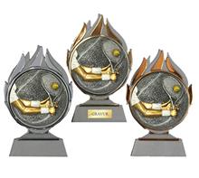 Tennis-Trophäe "Blaze 043": PVC-Trophäe in Gold-Silber-Bronze inkl. Motiv Ø70mm "TENNIS" mit plastisch