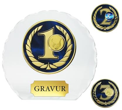Glastrophäe inkl. Metallplatte gold: Exklusive Glastrophäe aus Muranoglas im "Klimt-Design" mit Golddekor.